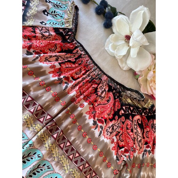 Boho Off Shoulder Bell Sleeve Tunic Top or Dress M Cottagecore Hippie Y2K Style - Picture 7 of 8